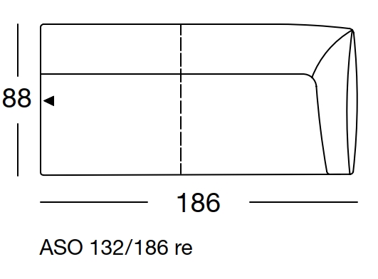 Maßzeichnung eines Sofaelements vor weißem Hintergrund freistil Rolf Benz 132