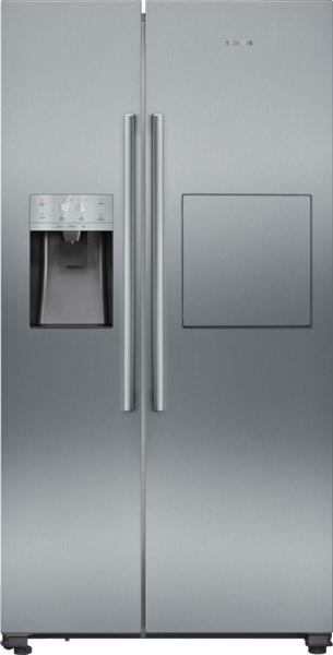 Side-by-Side-Kühlschrank in Edelstahl mit Eis- und Wasserspender