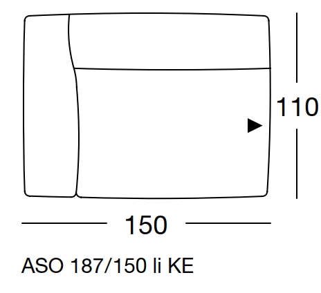 freistil Rolf Benz 187 - Anreihsofa links | B: 150 cm | ASO 187/150li KE Maßzeichnung eines Sofaelements vor weißem Hintergrund freistil Rolf Benz 187