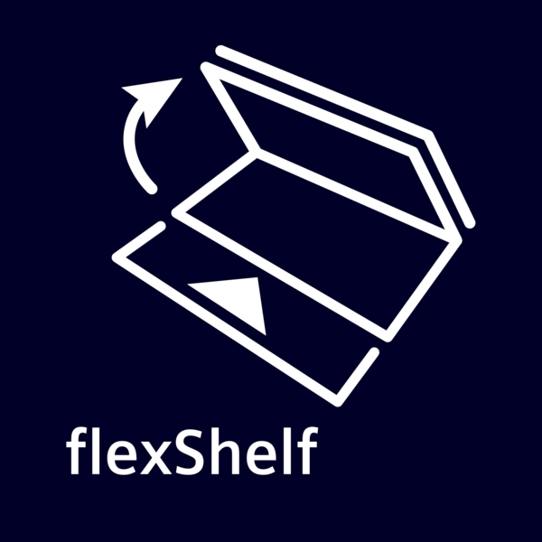 Grafik des flexShelf Regalsystems mit Pfeilen für einfache Anpassung