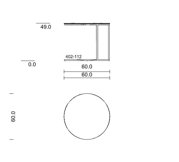 Technische Zeichnung eines Tischgestells mit Maßen 60x60 cm und 49 cm Höhe
