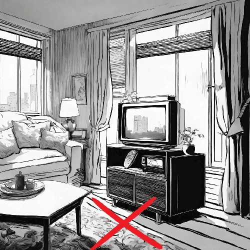 Zeichnung von Wohnzimmer und falscher Positionierung vom Fernseher