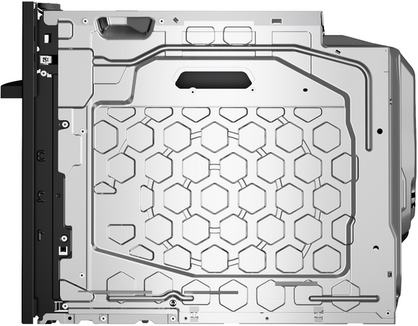 Seitenansicht des Siemens Einbau-Kompaktbackofens CB734G1B1 mit metallischer Verkleidung