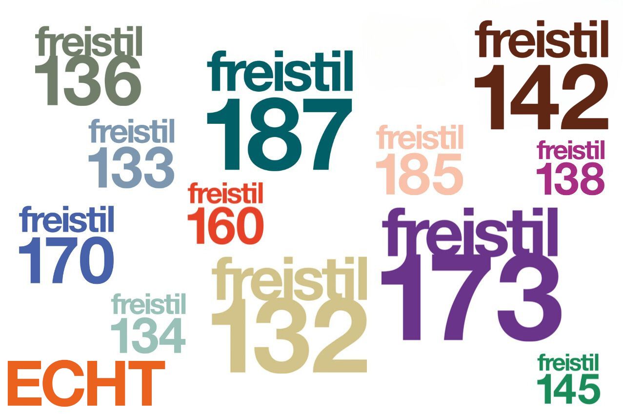 Grafische Darstellung von Freistil-Zahlen: 132, 133, 134, 136, 138, 142, 145, 160, 170, 173, 185, 187 in verschiedenen Farben